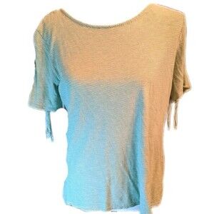 LOFT casual tee t-shirt, green & white stripes, tie short sleeve M